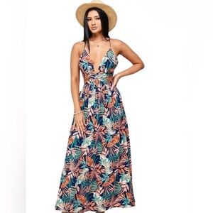 Blush Tropical Print Maxi Dress - Multicolor
